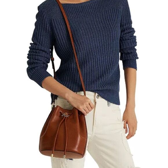 Lauren Ralph Lauren Tan Smooth Leather Medium Andie Drawstring Bag, New w/Tag - Picture 2 of 16